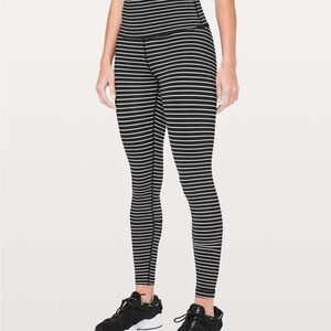 Lululemon Athletica Black and White Striped Leggings - Wunder Under 28”